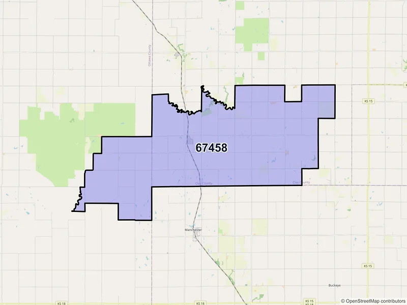 Map of ZIP Code 67458 — Longford, KS
