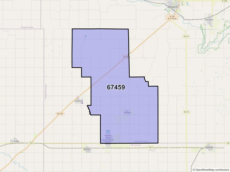 Map of ZIP Code 67459 — Lorraine, KS
