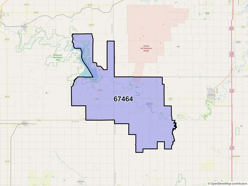 Map of ZIP Code 67464 — Marquette, KS