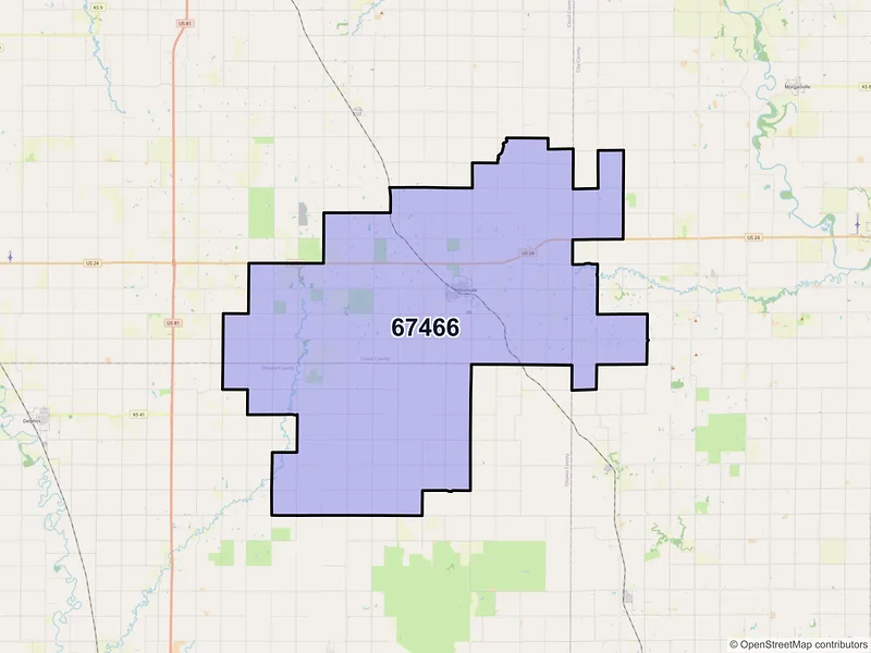 Map of Miltonvale, Kansas and ZIP codes