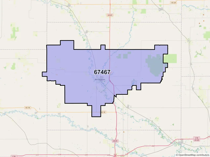 Map of ZIP Code 67467 — Minneapolis, KS