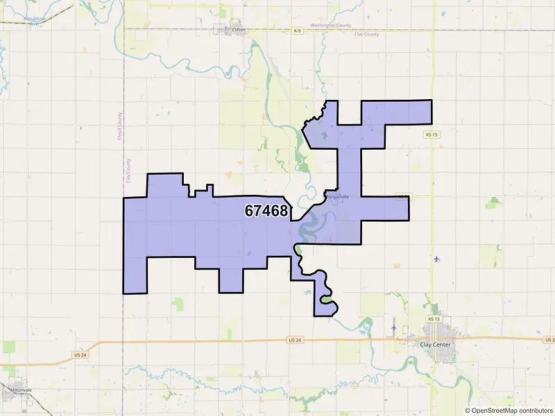 Map of ZIP Code 67468 — Morganville, KS