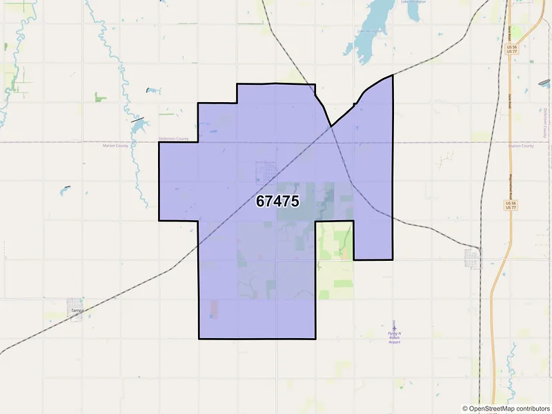 Map of ZIP Code 67475 — Ramona, KS