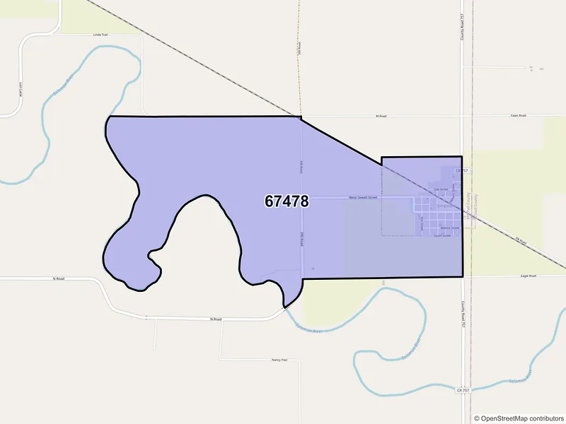Map of Simpson, Kansas and ZIP codes