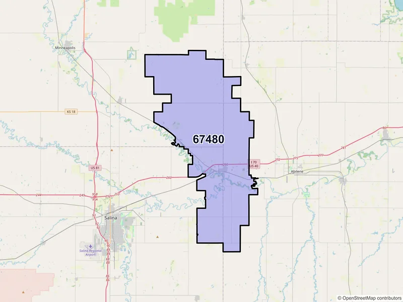 Map of ZIP Code 67480 — Solomon, KS