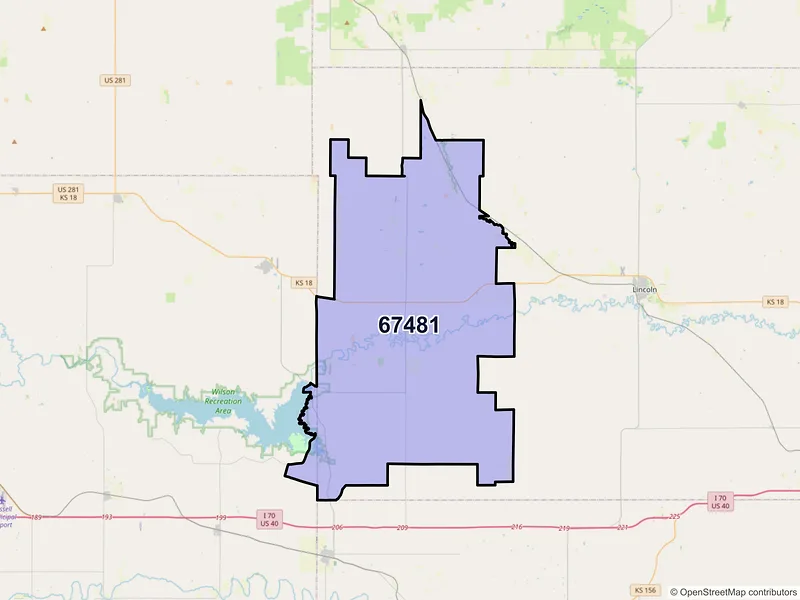 Map of Sylvan Grove, Kansas and ZIP codes
