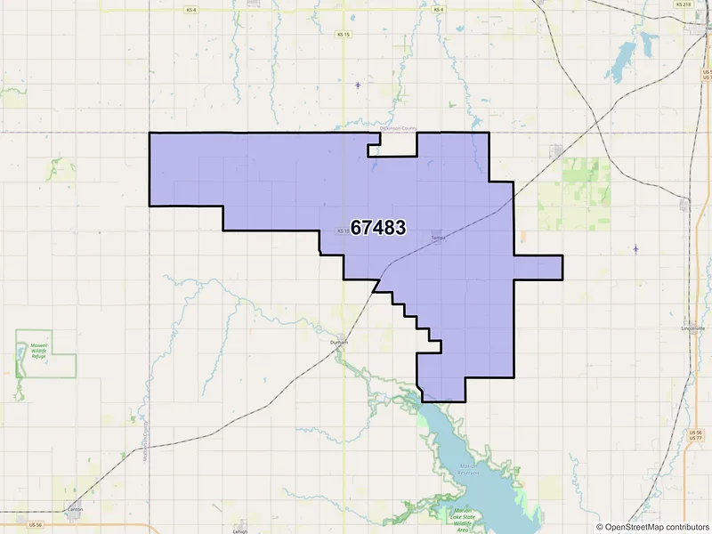 Map of ZIP Code 67483 — Tampa, KS