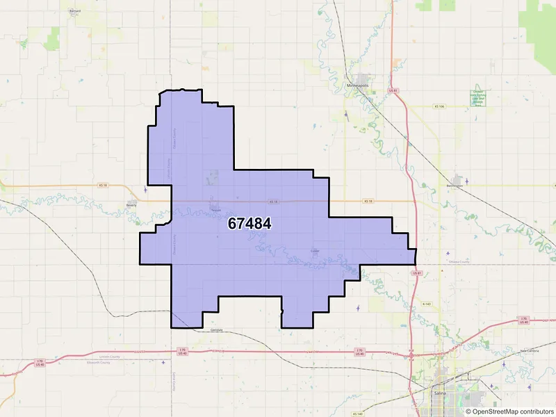 Map of ZIP Code 67484 — Tescott, KS