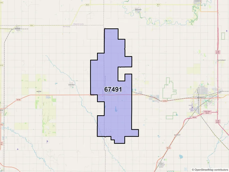 Map of ZIP Code 67491 — Windom, KS