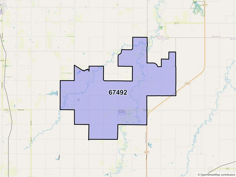 Map of ZIP Code 67492 — Woodbine, KS