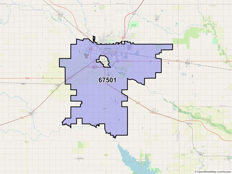 Map of ZIP Code 67501 — Hutchinson, KS