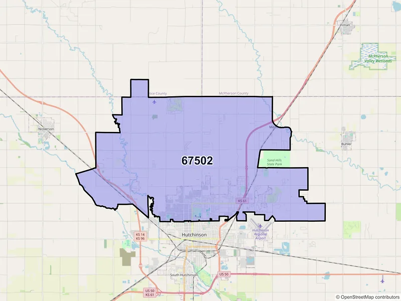 Map of ZIP Code 67502 — Hutchinson, KS