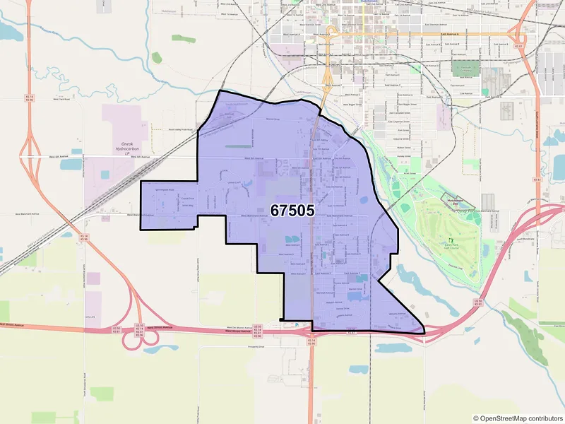 Map of ZIP Code 67505 — South Hutchinson, KS
