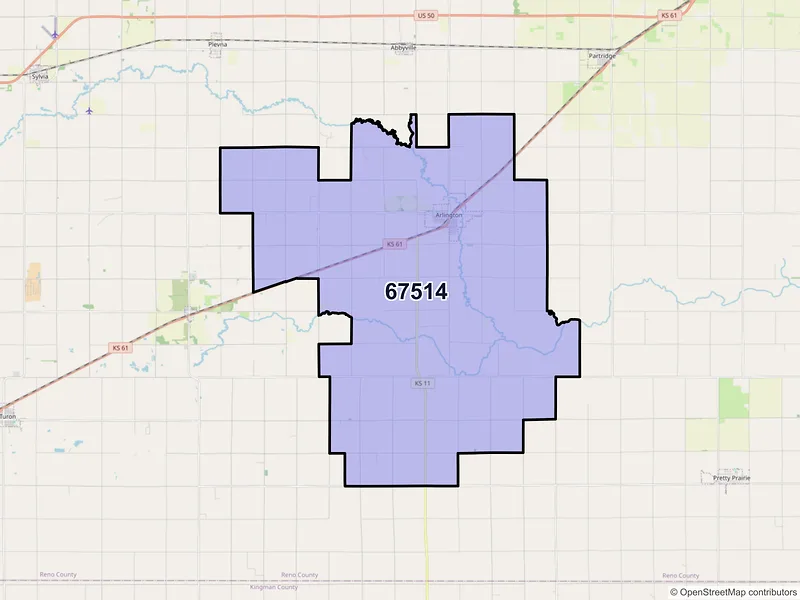 Map of ZIP Code 67514 — Arlington, KS