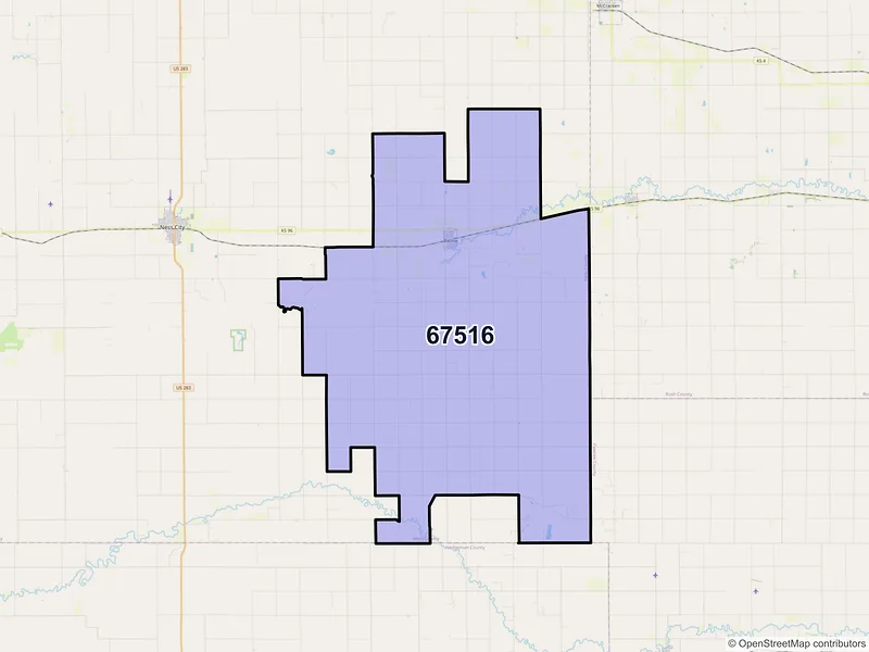 Map of ZIP Code 67516 — Bazine, KS