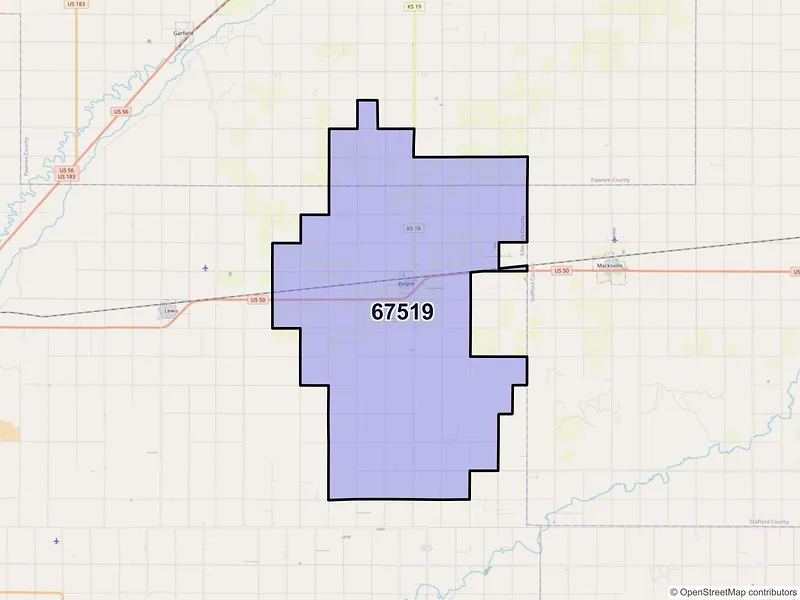 Map of ZIP Code 67519 — Belpre, KS