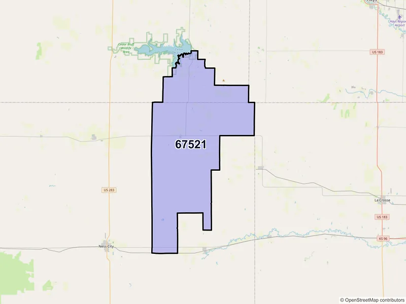 Map of ZIP Code 67521 — Brownell, KS