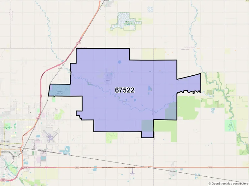 Map of ZIP Code 67522 — Buhler, KS