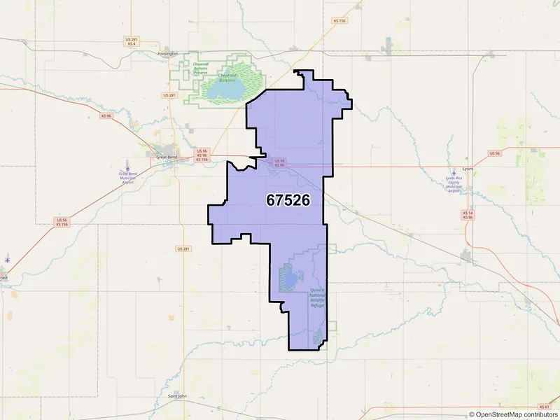 Map of ZIP Code 67526 — Ellinwood, KS