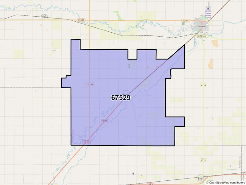 Map of Garfield, Kansas and ZIP codes