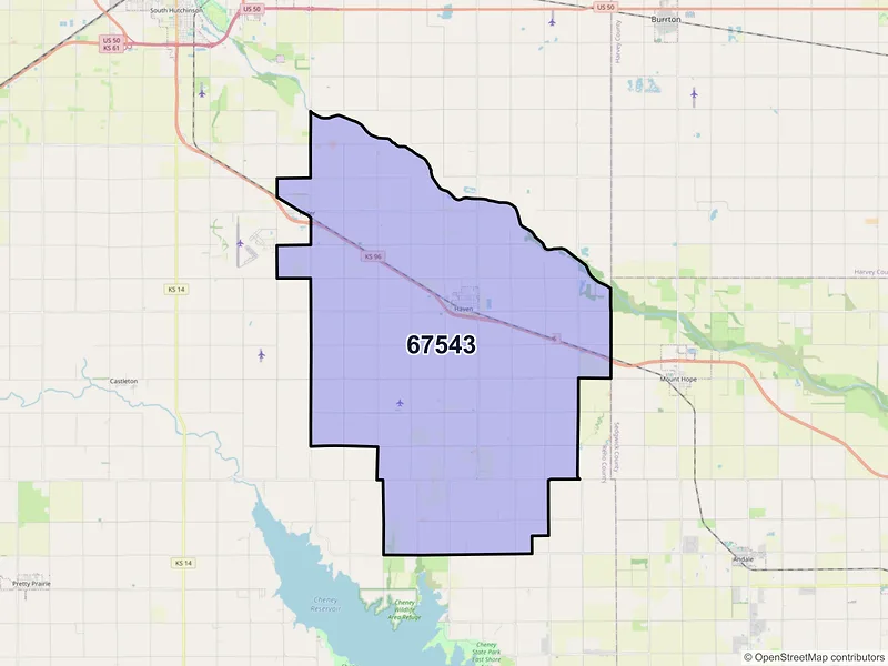 Map of Haven, Kansas and ZIP codes