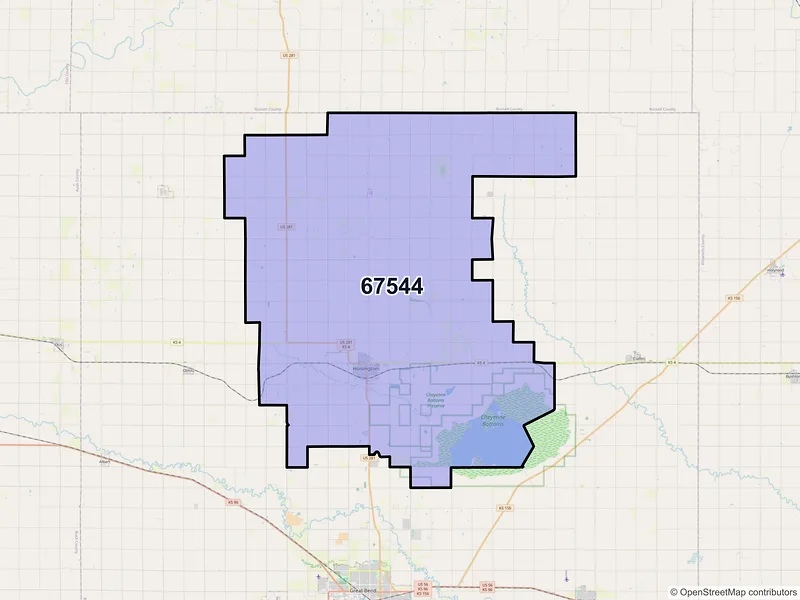 Map of ZIP Code 67544 — Hoisington, KS