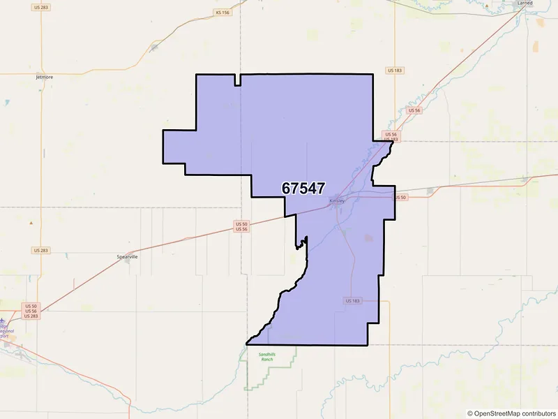 Map of Kinsley, Kansas and ZIP codes