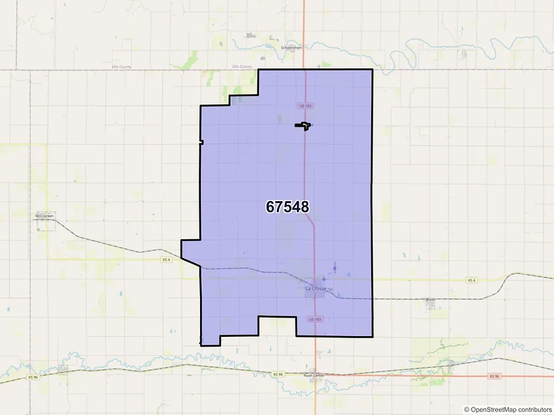 Map of La Crosse, Kansas and ZIP codes