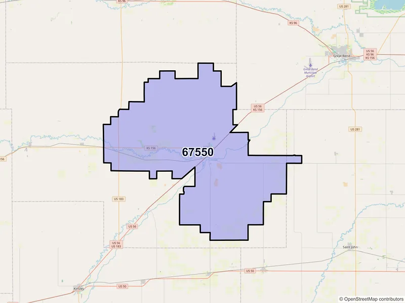 Map of ZIP Code 67550 — Larned, KS