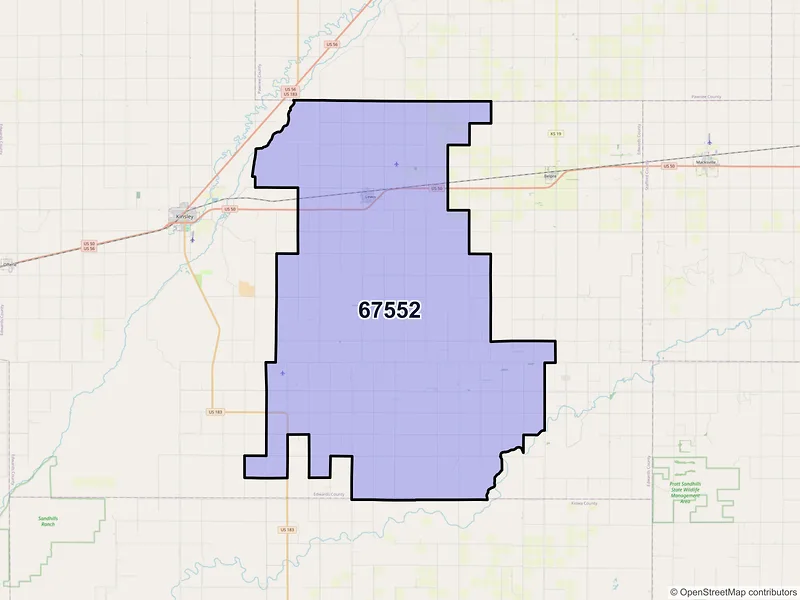 Map of Lewis, Kansas and ZIP codes