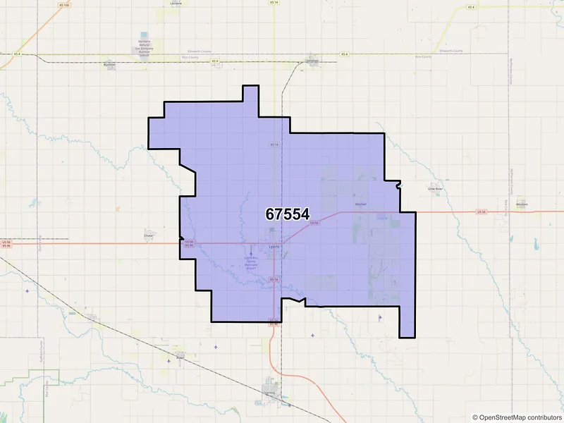 Map of ZIP Code 67554 — Lyons, KS