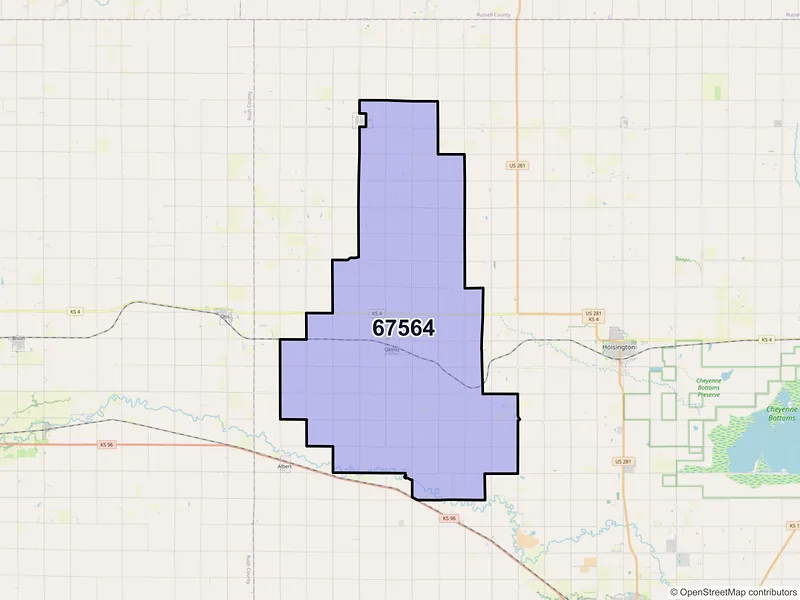Map of ZIP Code 67564 — Olmitz, KS