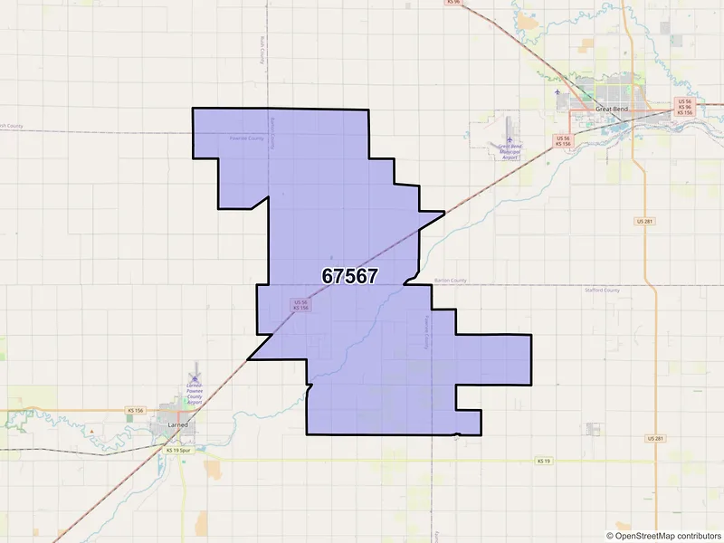 Map of ZIP Code 67567 — Pawnee Rock, KS