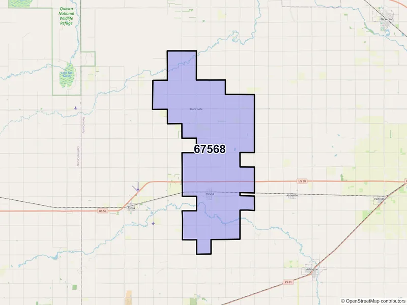 Map of ZIP Code 67568 — Plevna, KS