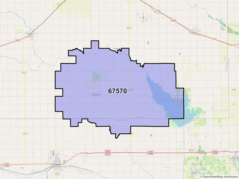 Map of ZIP Code 67570 — Pretty Prairie, KS