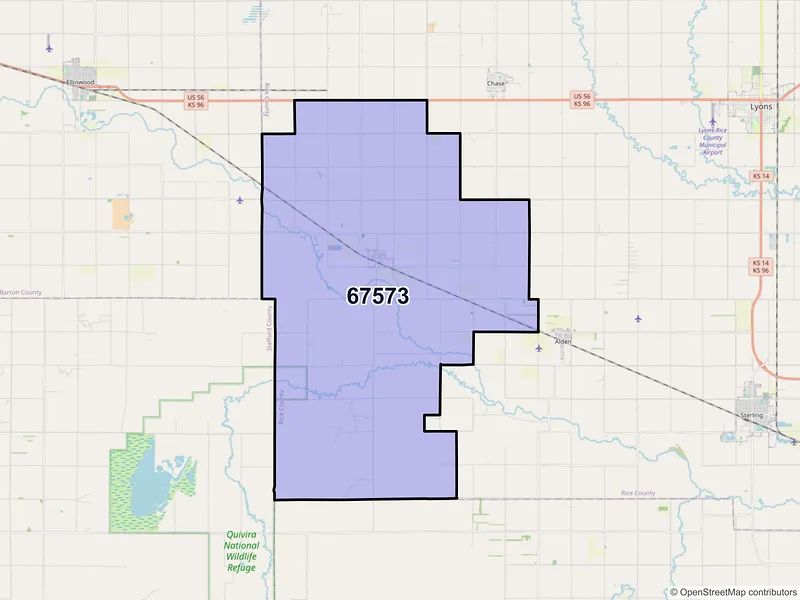 Map of ZIP Code 67573 — Raymond, KS