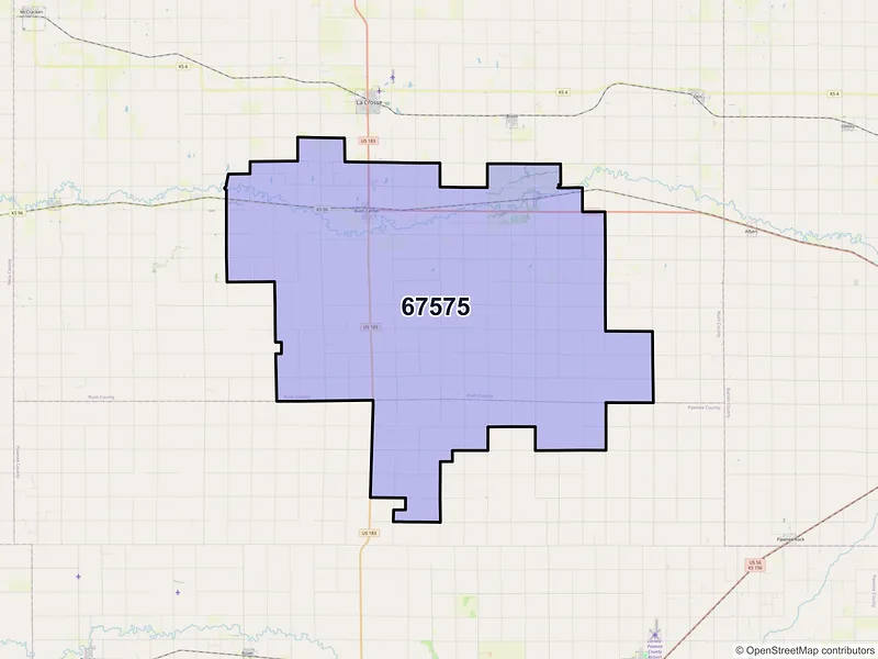 Map of ZIP Code 67575 — Rush Center, KS