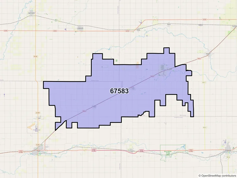 Map of ZIP Code 67583 — Turon, KS