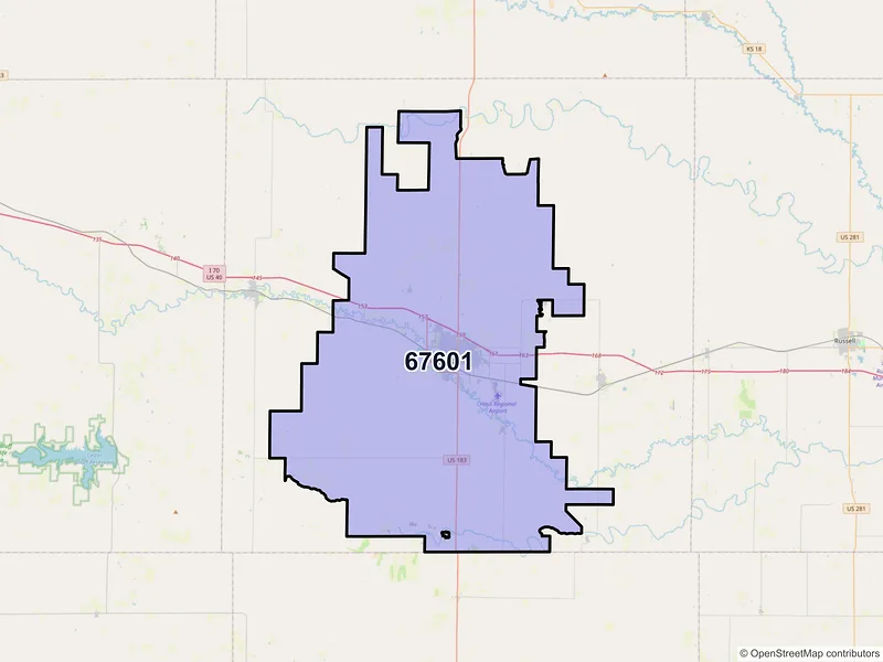 Map of ZIP Code 67601 — Hays, KS