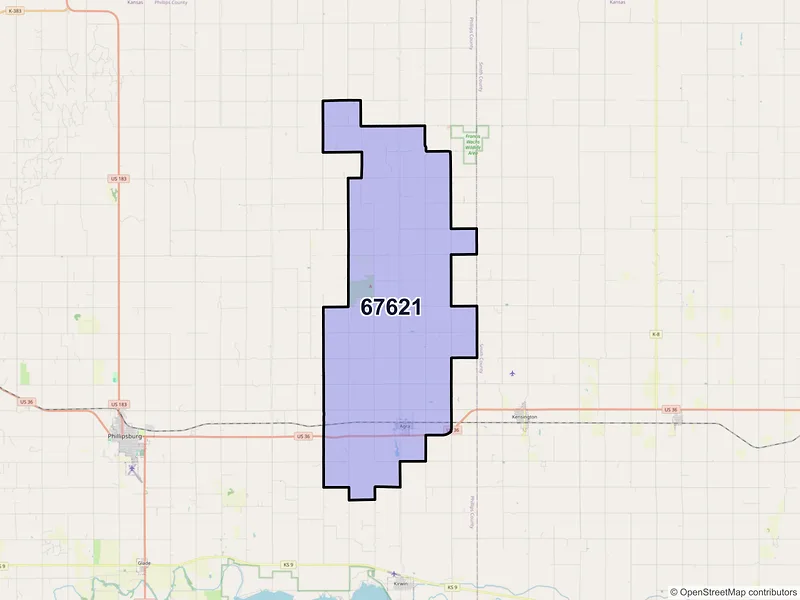 Map of ZIP Code 67621 — Agra, KS