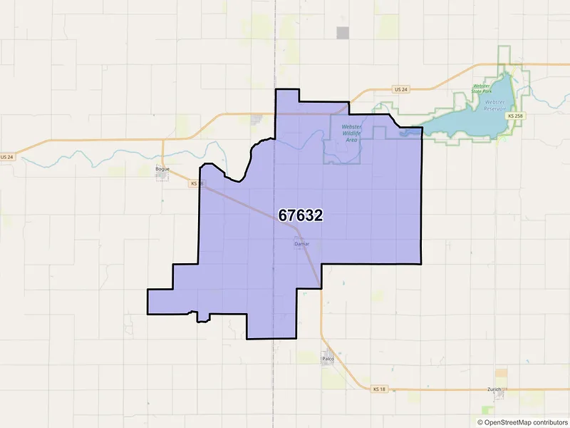 Map of ZIP Code 67632 — Damar, KS
