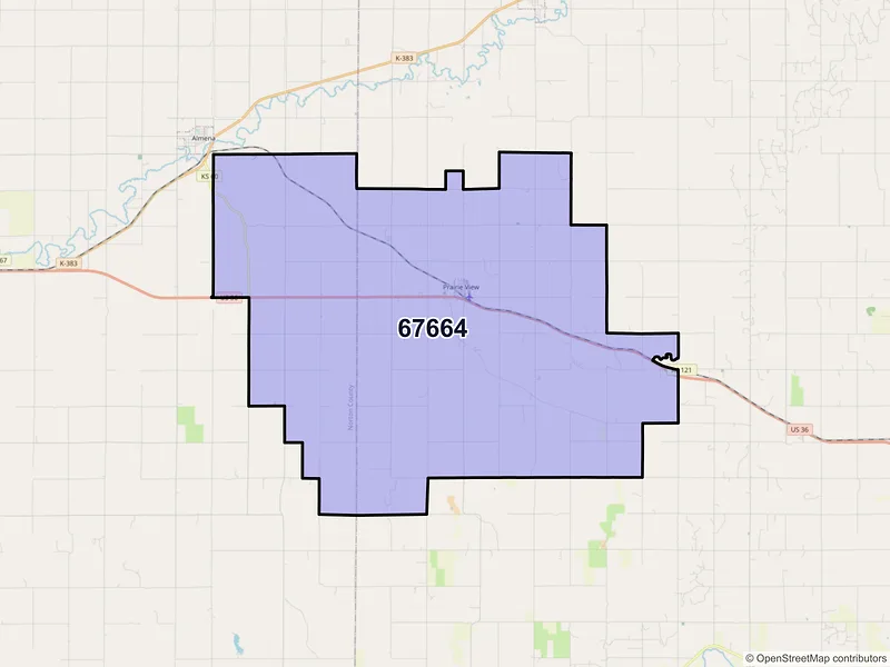 Map of ZIP Code 67664 — Prairie View, KS