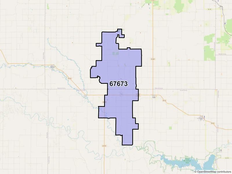 Map of ZIP Code 67673 — Waldo, KS