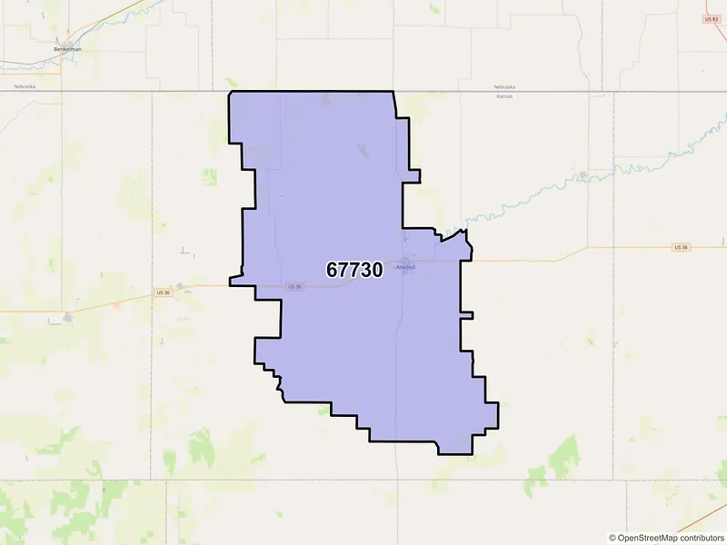 Map of ZIP Code 67730 — Atwood, KS