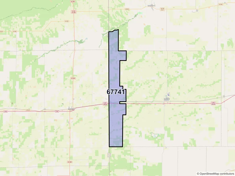 Map of Kanorado, Kansas and ZIP codes