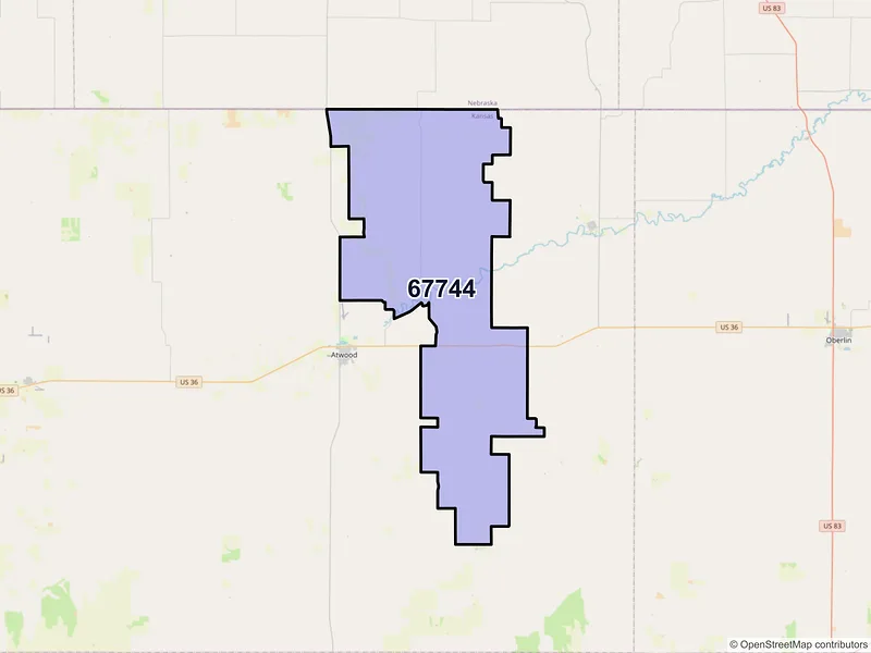 Map of Ludell, Kansas and ZIP codes