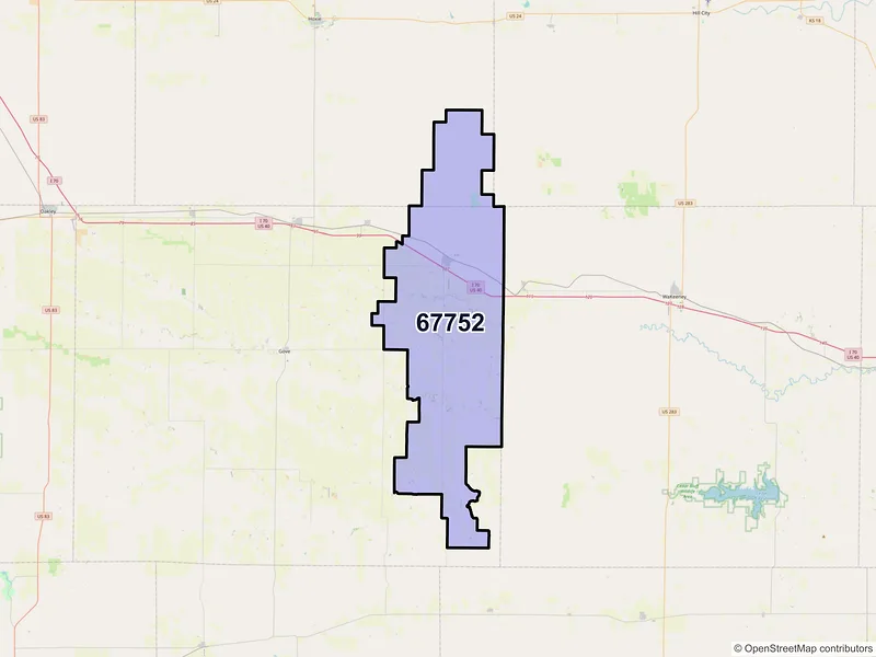Map of Quinter, Kansas and ZIP codes