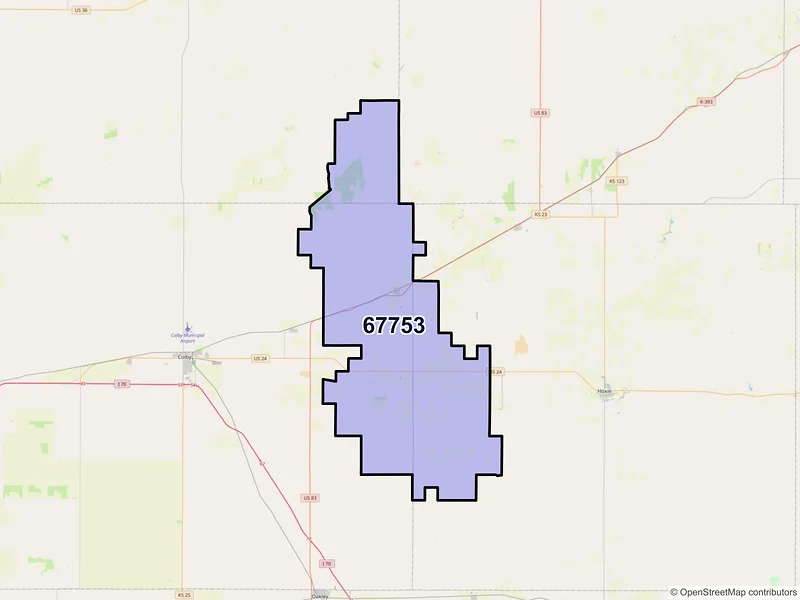 Map of ZIP Code 67753 — Rexford, KS