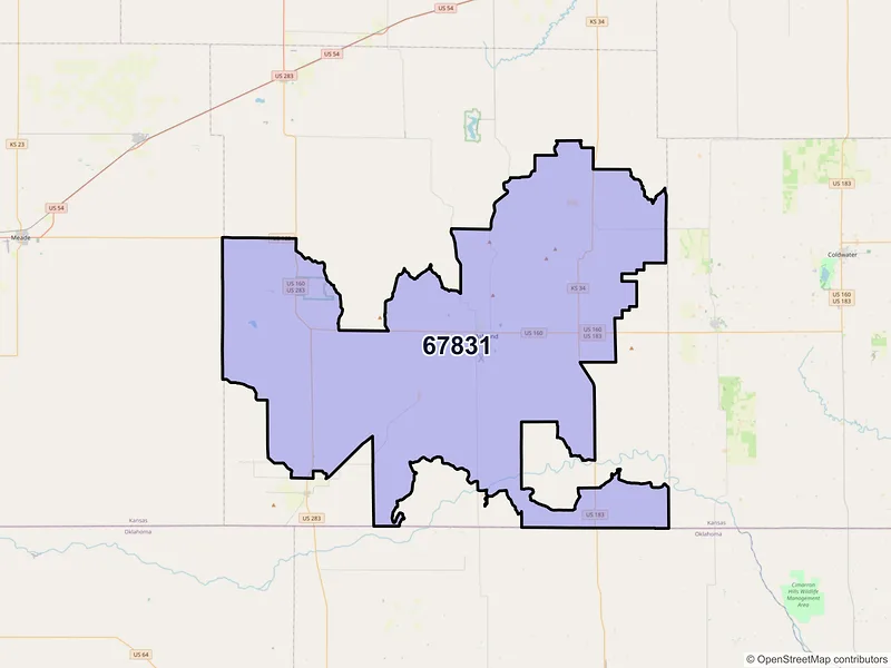 Map of ZIP Code 67831 — Ashland, KS