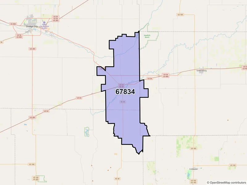 Map of ZIP Code 67834 — Bucklin, KS